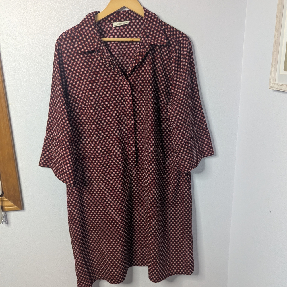 Dana Buchman Geometric Shirt Dress / Tunic – Approx 1X , Black & Red‎ Print, 41”